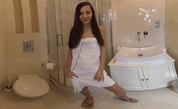 She Starts Her Morning by Cumming in the Shower - Brunette Uses Her Dildo